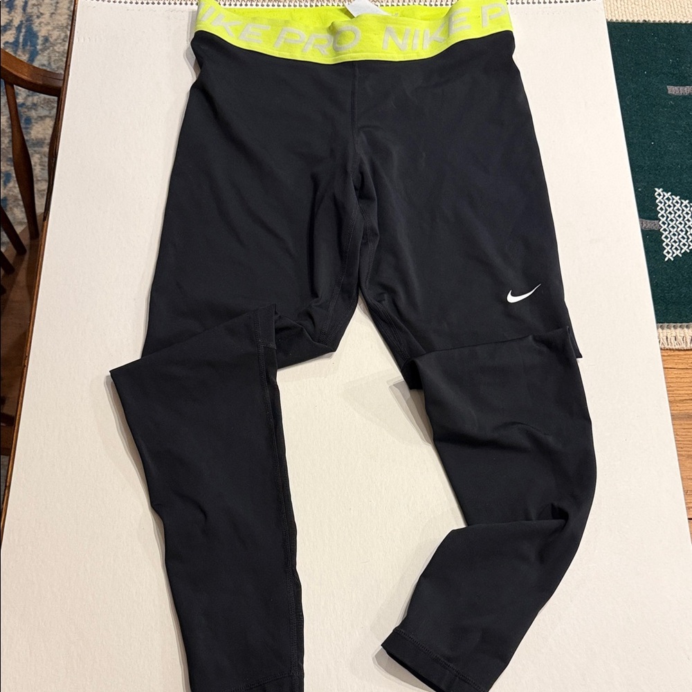 Nike Black Leggings with Neon Yellow Waistband